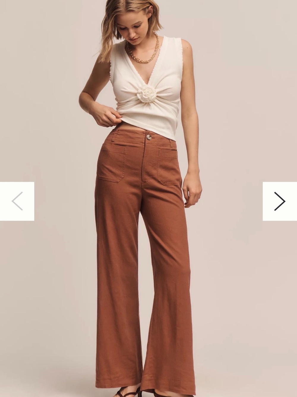 Maeve Wide-Leg High-Rise Pants in Rust